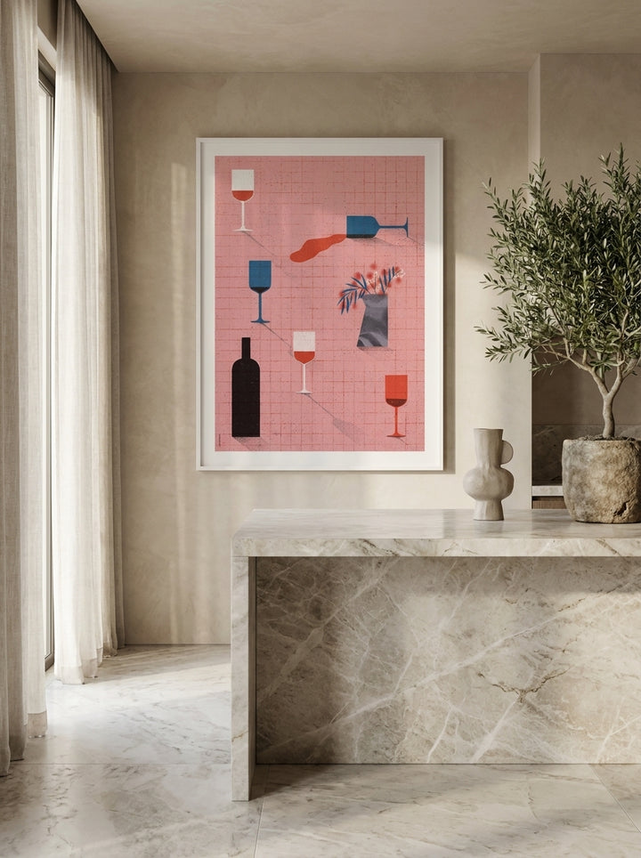 Modern wall art print styled on the wall in a luxe kitchen