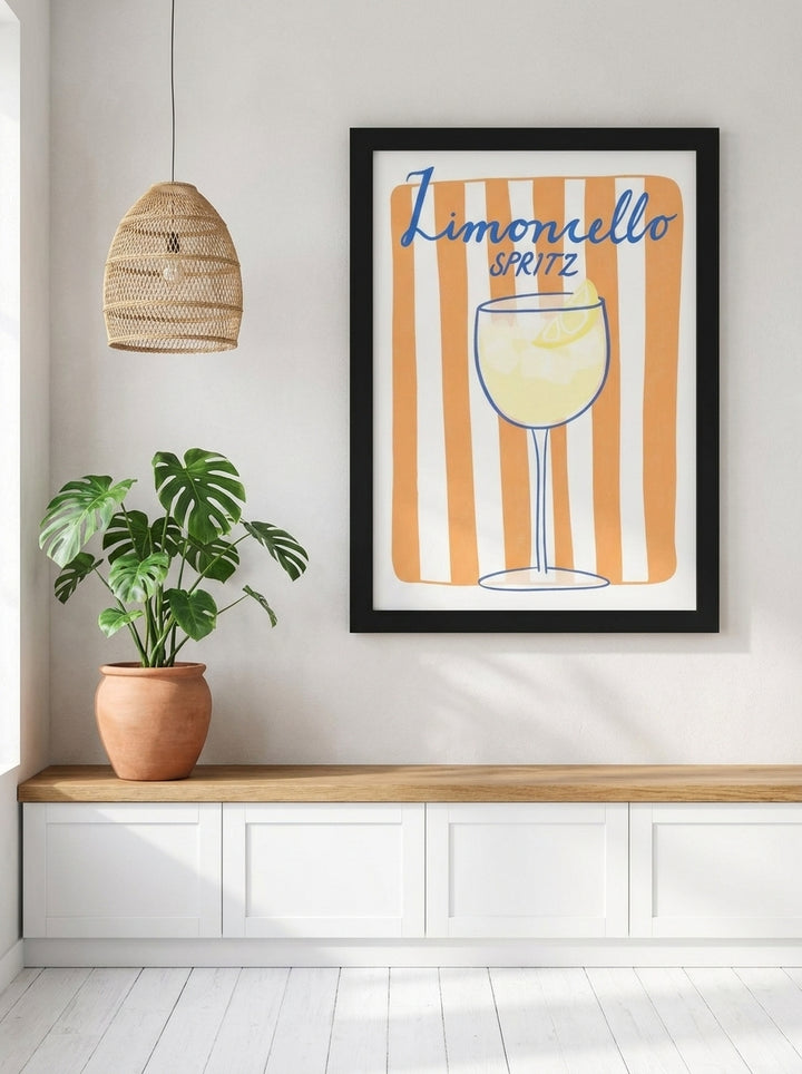 Modern wall art print styled on the wall in a bright Scandinavian kitchen