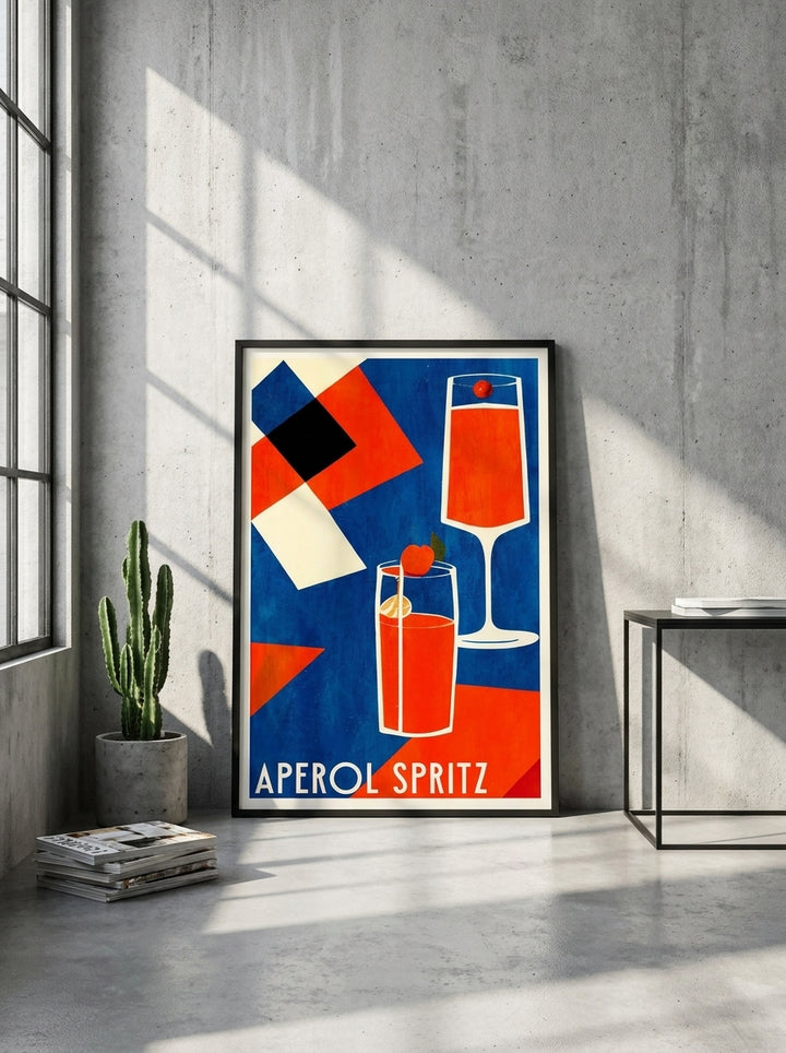 Modern wall art print leaning against the wall in an industrial loft kitchen