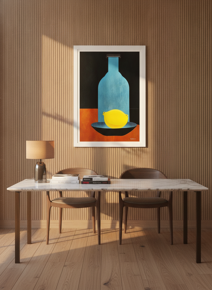 Modern wall art print styled on the wall in a luxe dining room