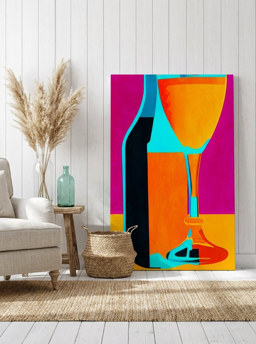 Stretched canvas wall art leaning against the wall in a coastal living room