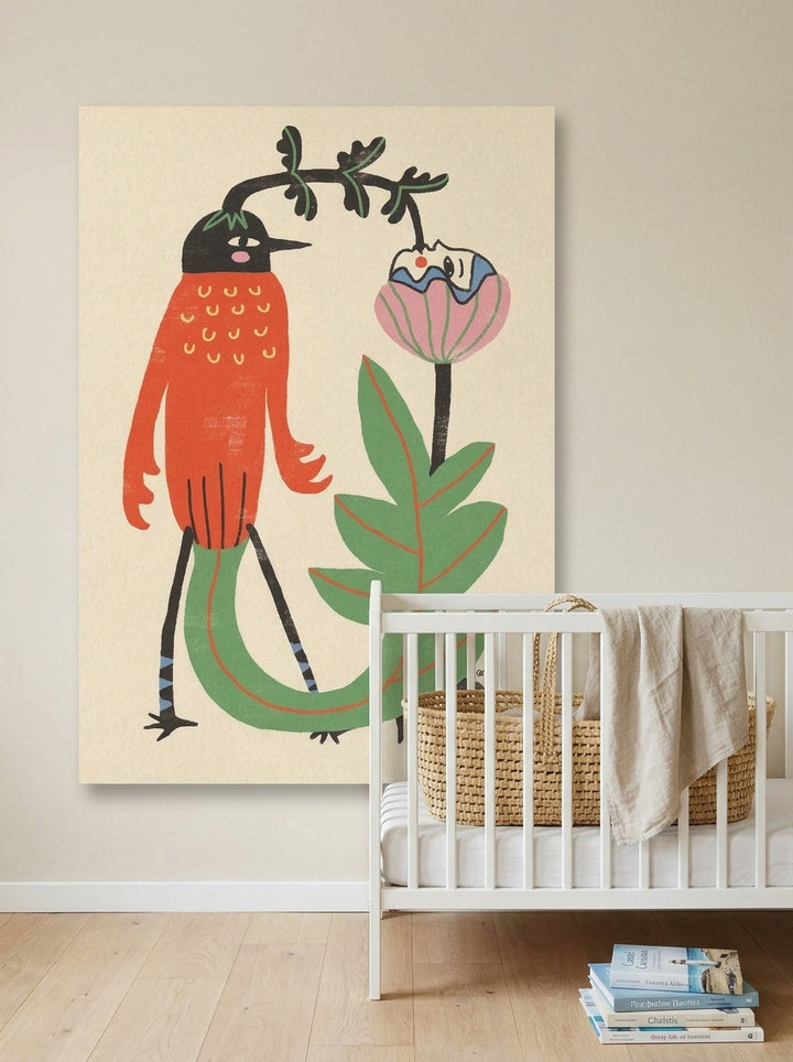Stretched canvas wall art styled on the wall in a coastal nursery