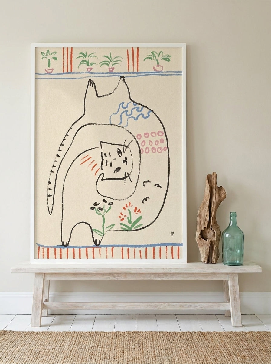 Modern wall art print standing on a console in a coastal nursery