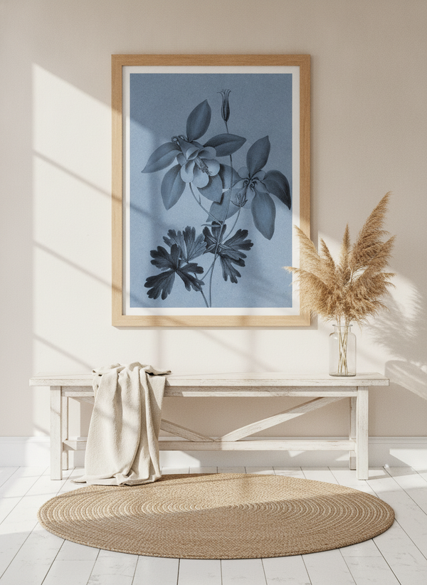 Blue Columbine Botanical Study By Wild Violets | Art & Canvas Print