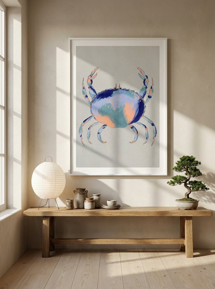Modern wall art print styled on the wall in a warm Japandi kitchen