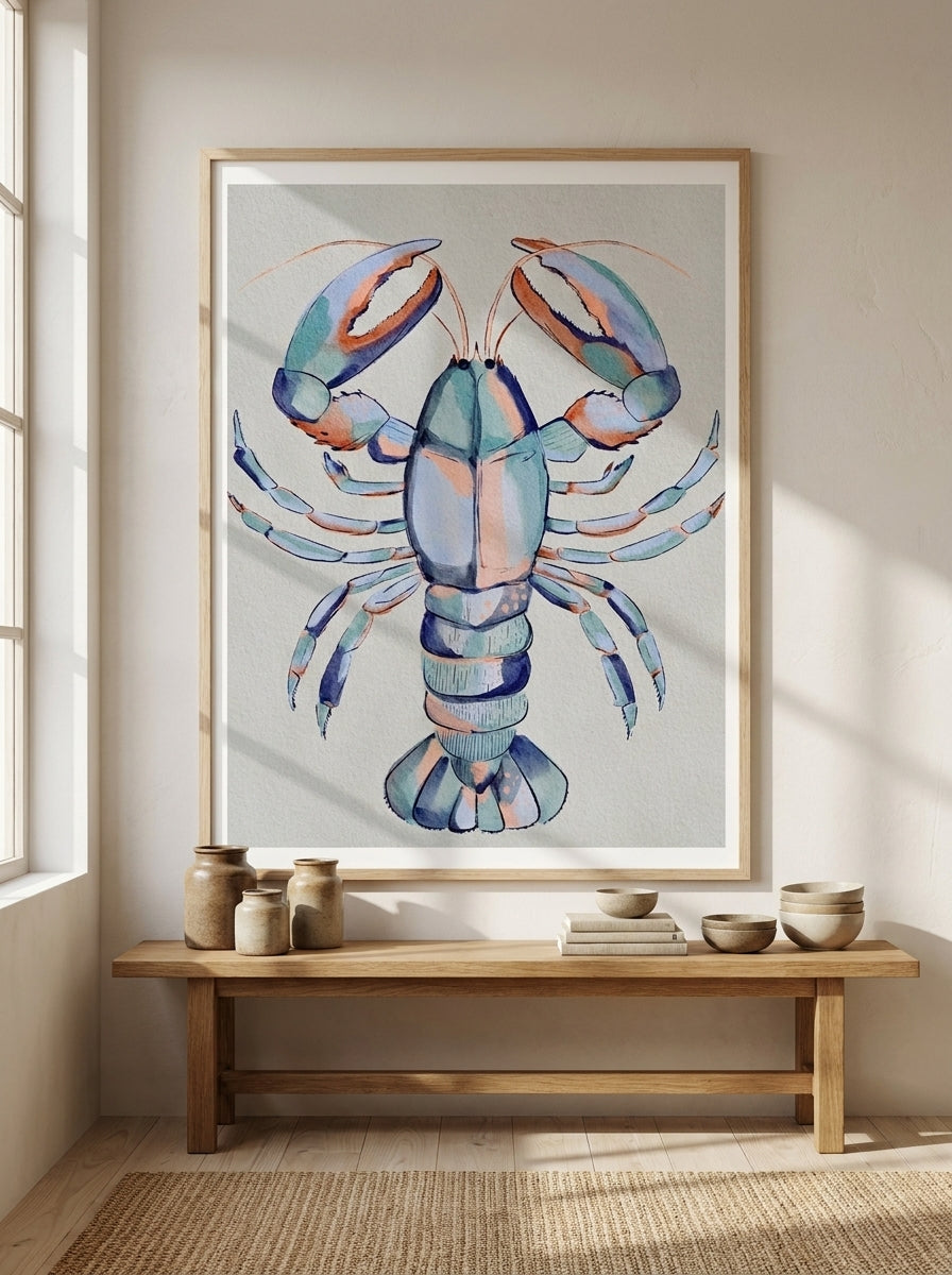 Modern wall art print styled on the wall in a warm Japandi kitchen