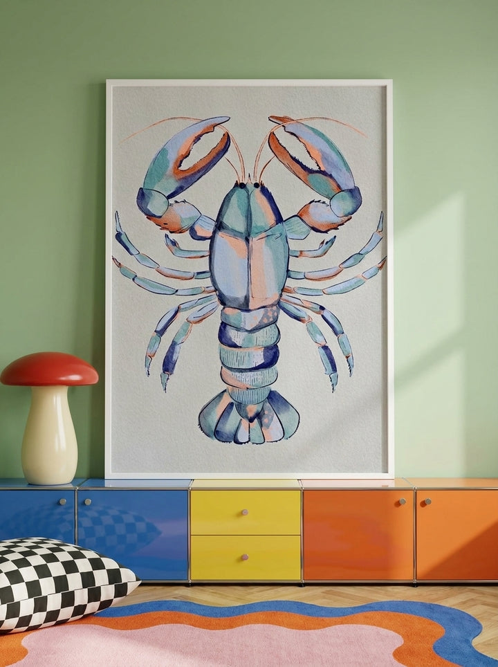 Modern wall art print styled on the wall in a colourful eclectic kitchen