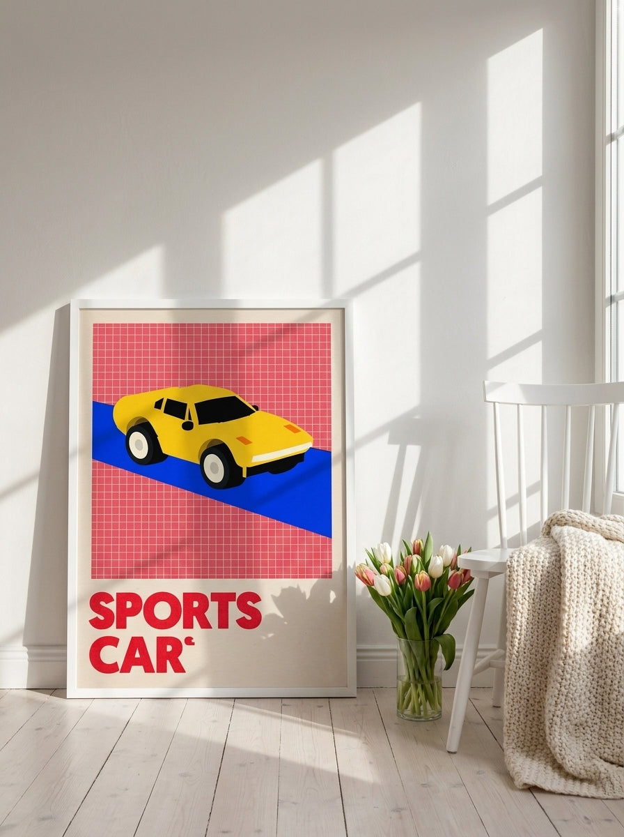 Modern wall art print leaning against the wall in a bright Scandinavian nursery