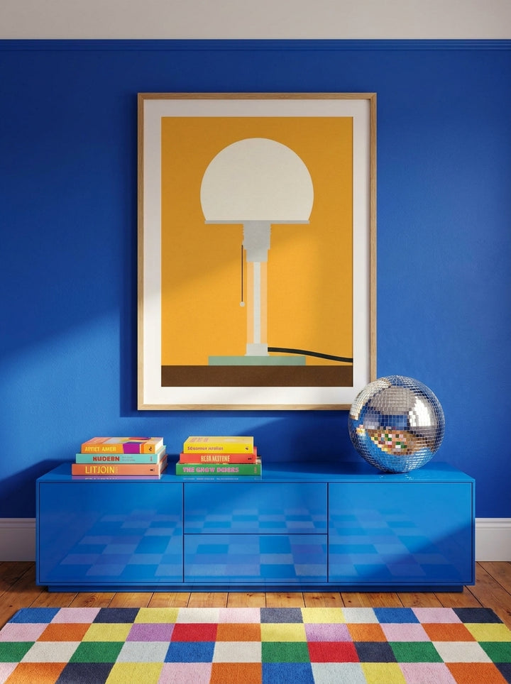 Modern wall art print styled on the wall in a colourful eclectic living room