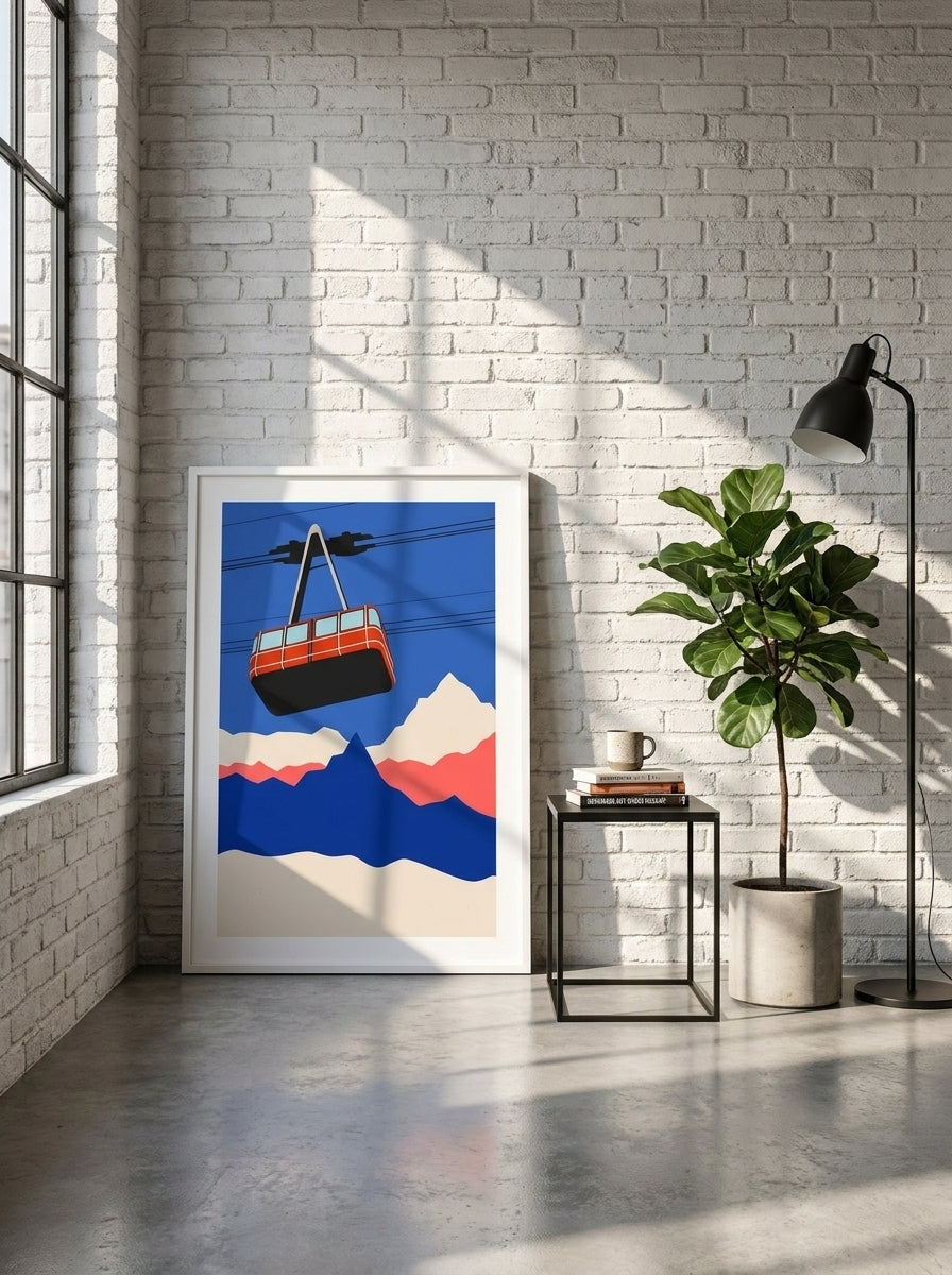 Modern wall art print leaning against the wall in an industrial loft living room