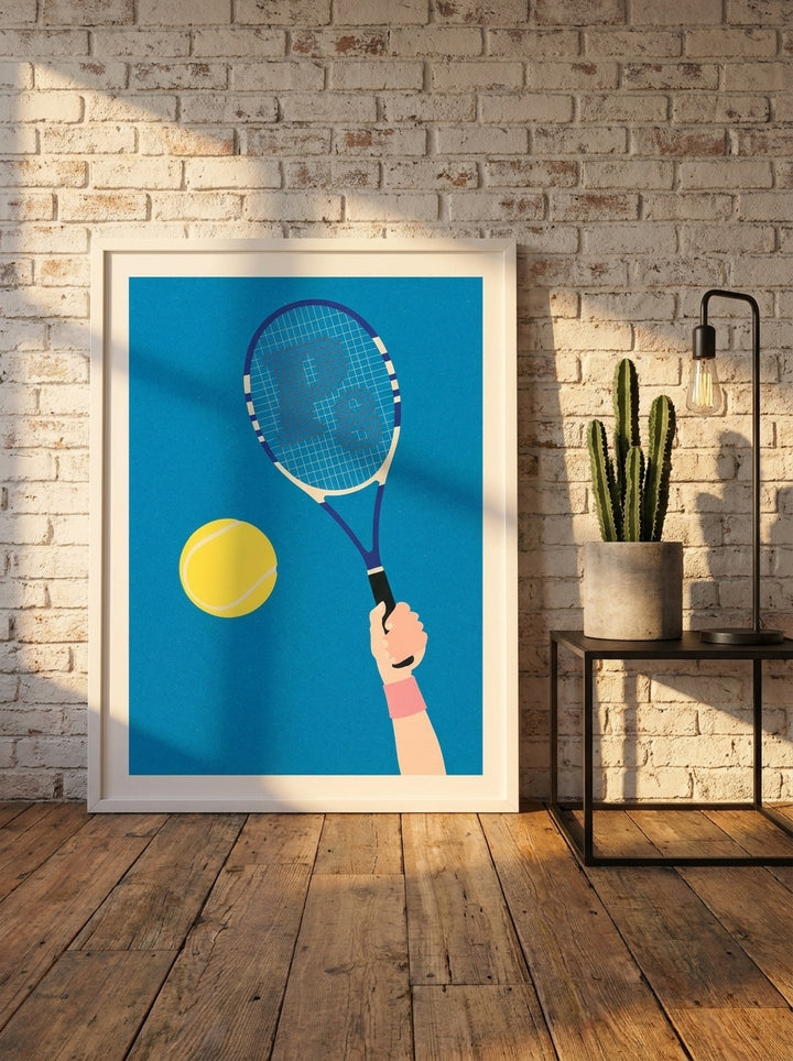 Modern wall art print leaning against the wall in an industrial loft home office