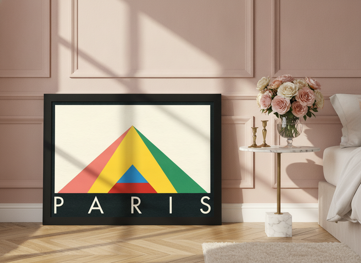 Modern wall art print leaning against the wall in a Parisian bedroom