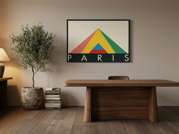 Stretched canvas wall art styled on the wall in a luxe home office
