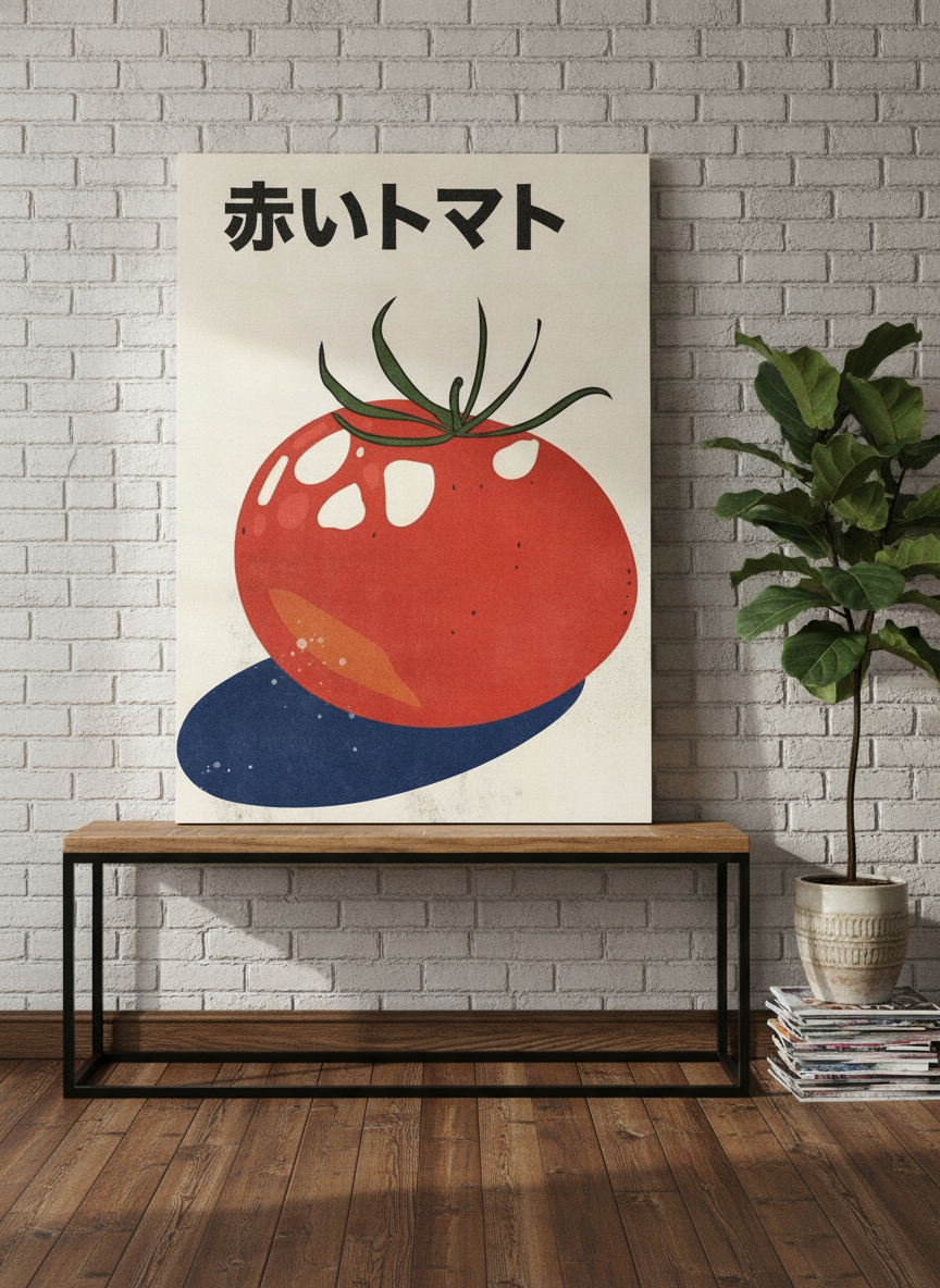 Stretched canvas wall art standing on a console in an industrial loft living room