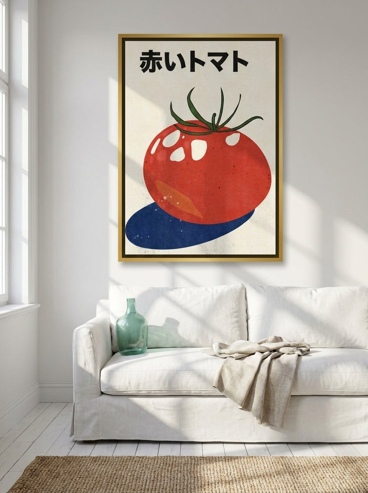 Canvas wall art with a gold leaf surround styled on the wall in a coastal living room