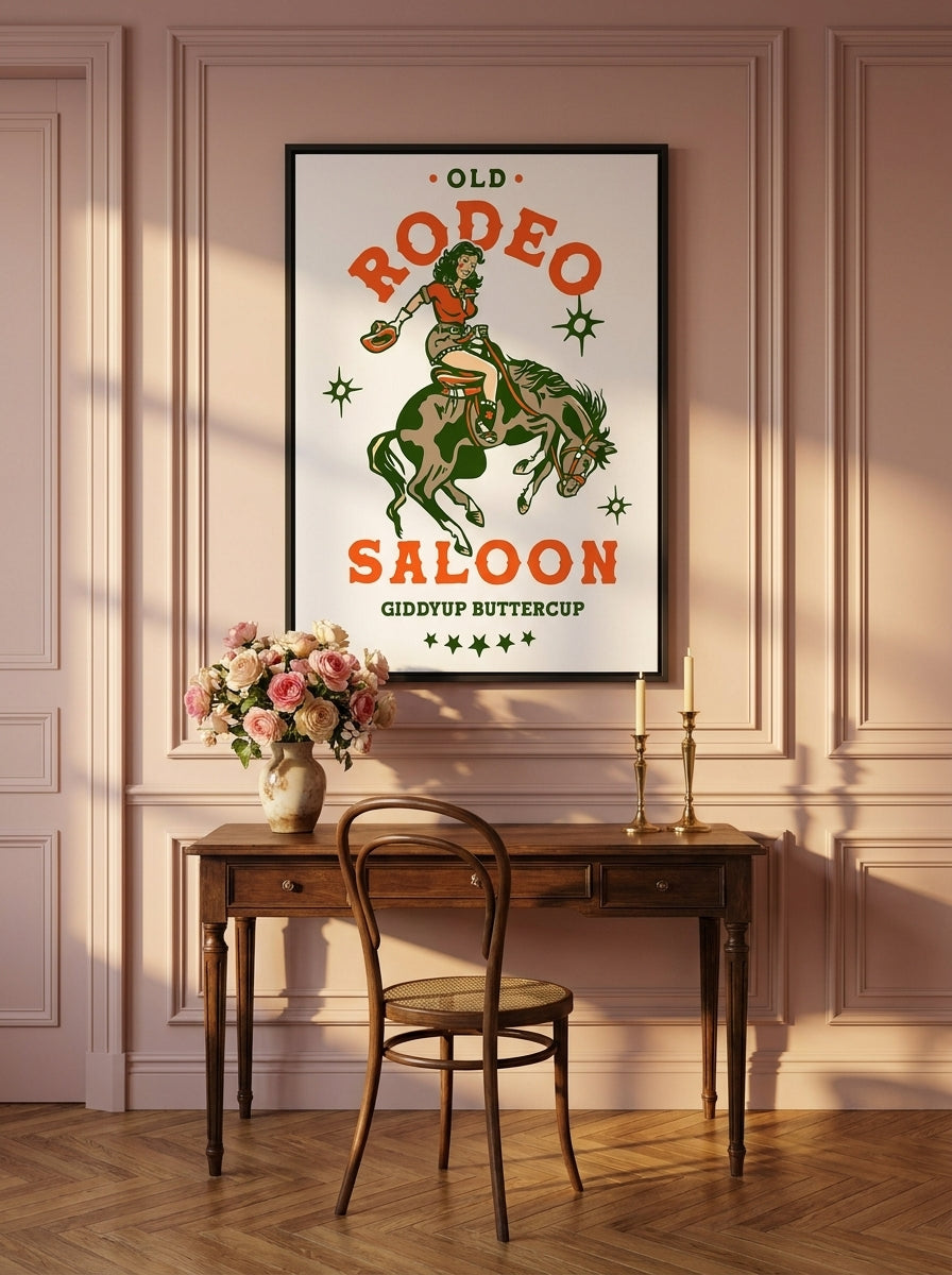 Canvas wall art with a black surround styled on the wall in a Parisian home office