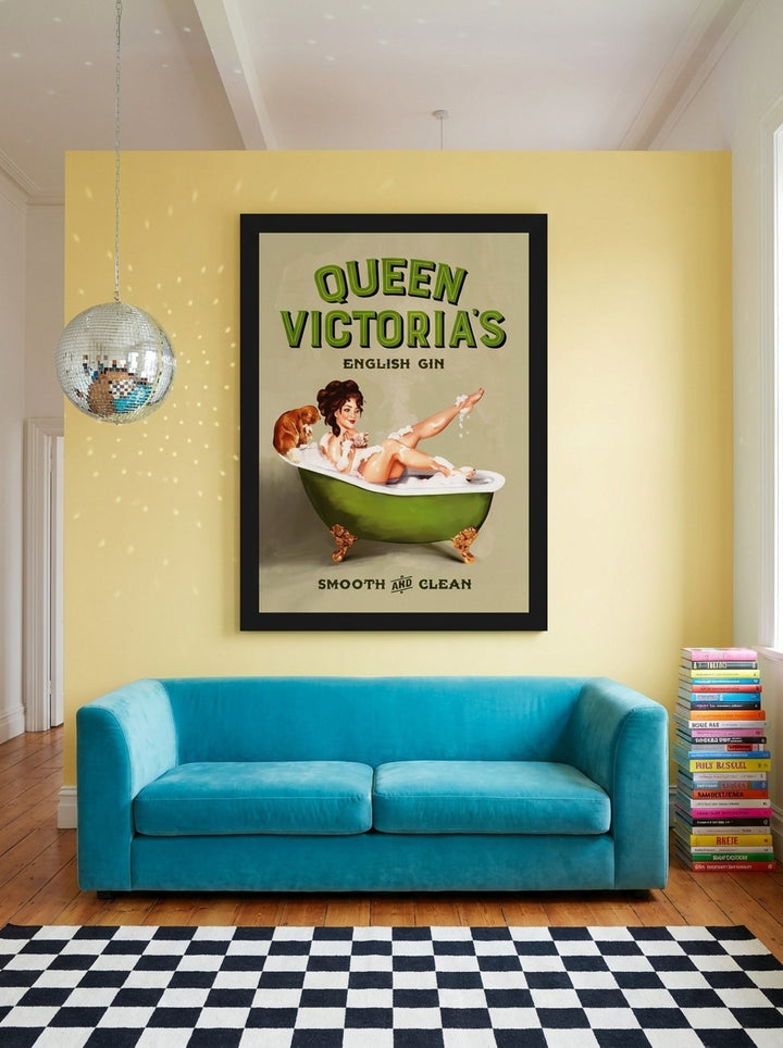 Oversized statement modern wall art print styled on the wall in a colourful eclectic living room