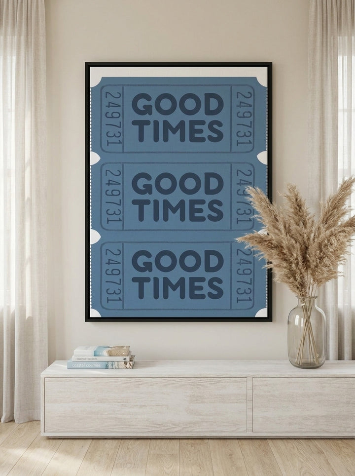 Canvas wall art with a black surround styled on the wall in a coastal living room