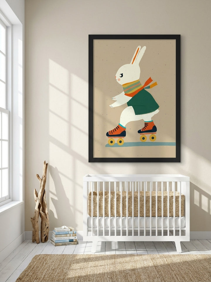 Oversized statement modern wall art print styled on the wall in a coastal nursery