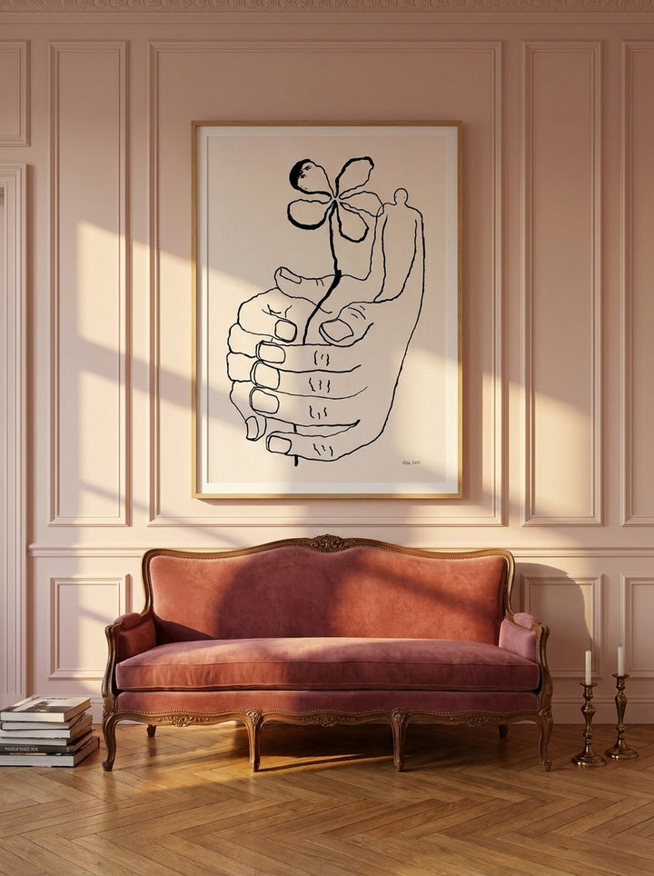 Modern wall art print styled on the wall in a Parisian living room