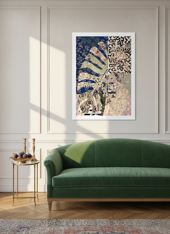 Modern wall art print styled on the wall in a Parisian living room