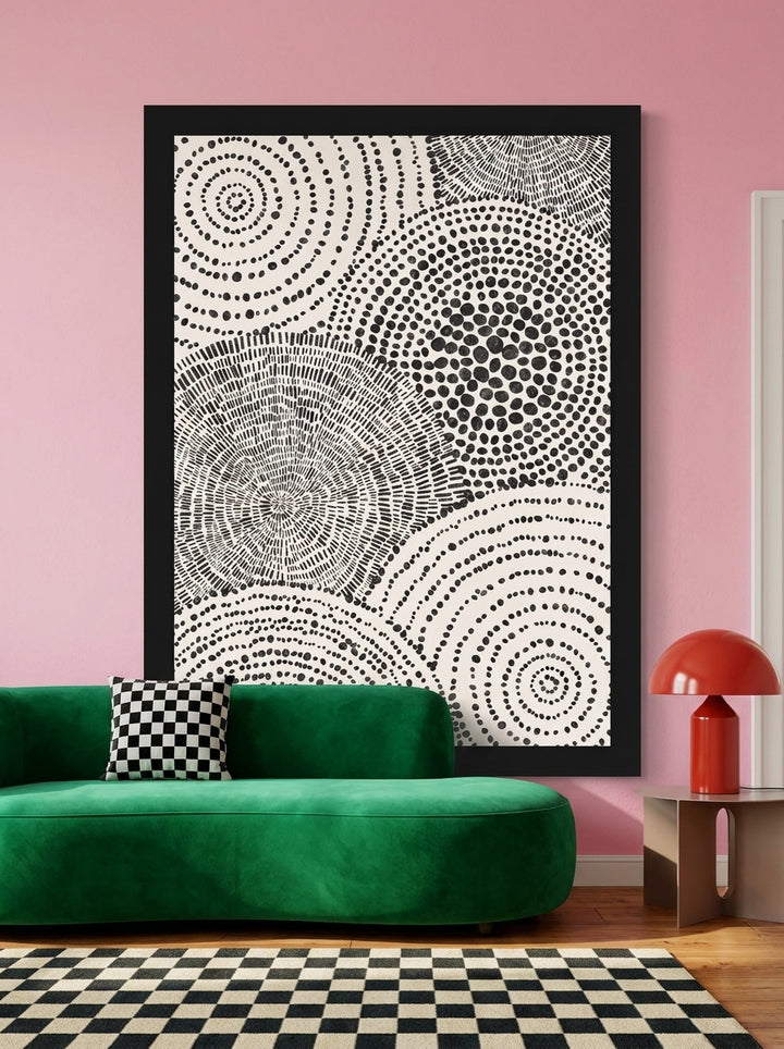 Modern wall art print styled on the wall in a colourful eclectic living room