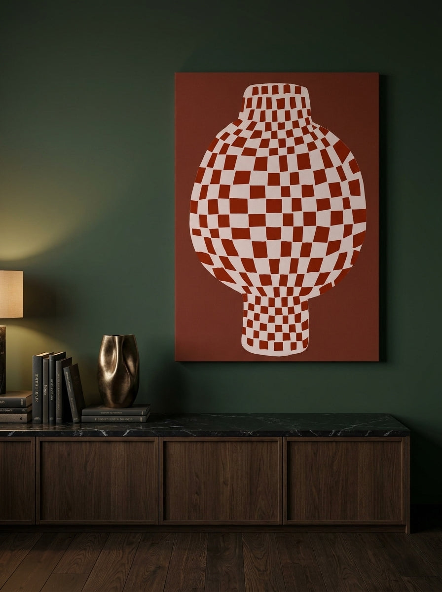 Stretched canvas wall art styled on the wall in a moody kitchen