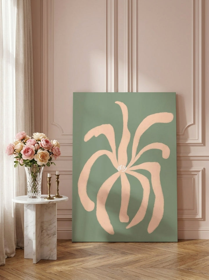 Stretched canvas wall art leaning against the wall in a Parisian home office