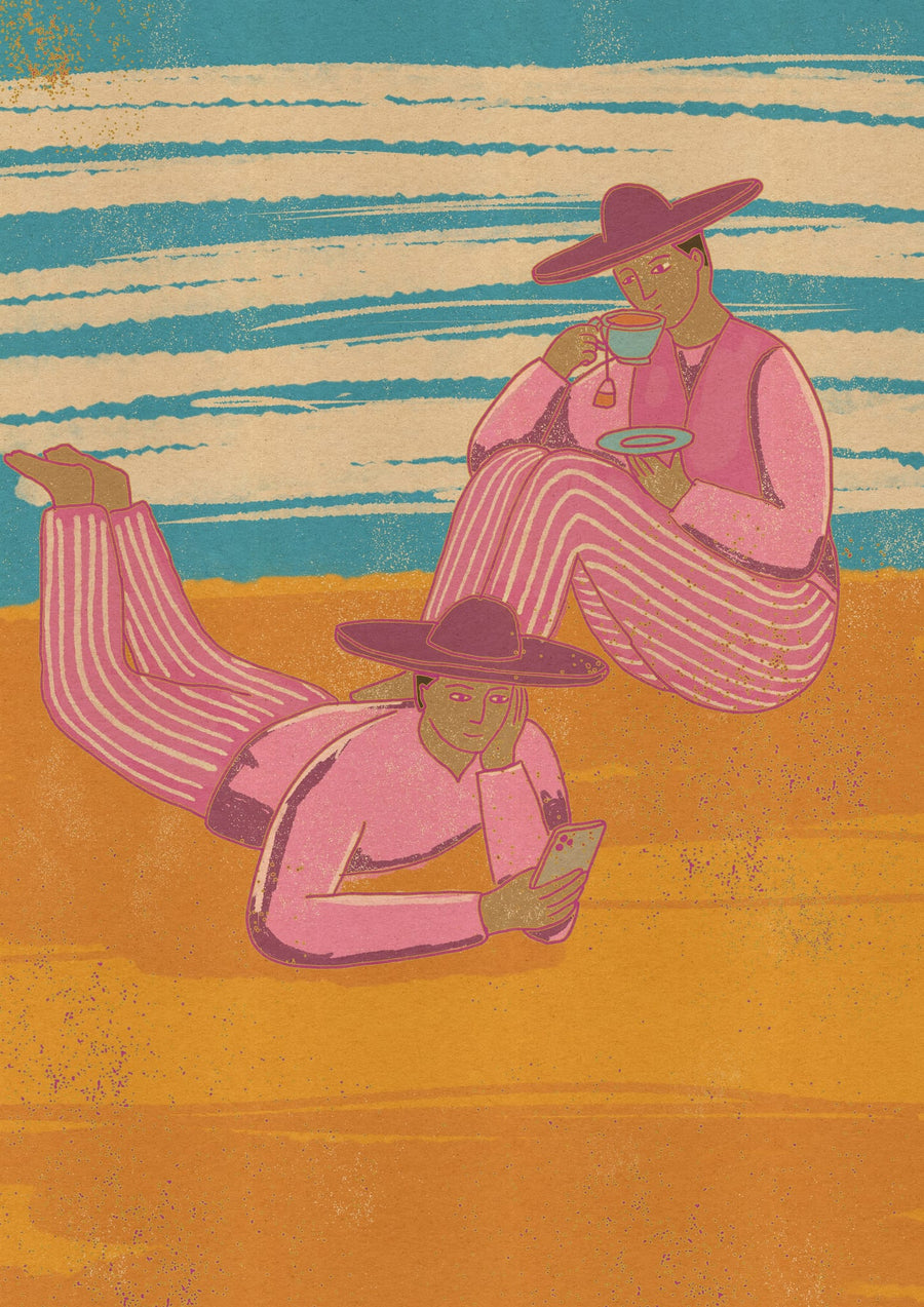 Pink Striped Beach Day By Nicholas | Art & Canvas Print