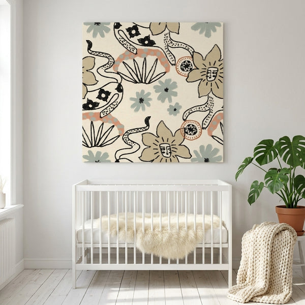 Bohemian Floral Snakes By Raipa Studio | Canvas Square Print