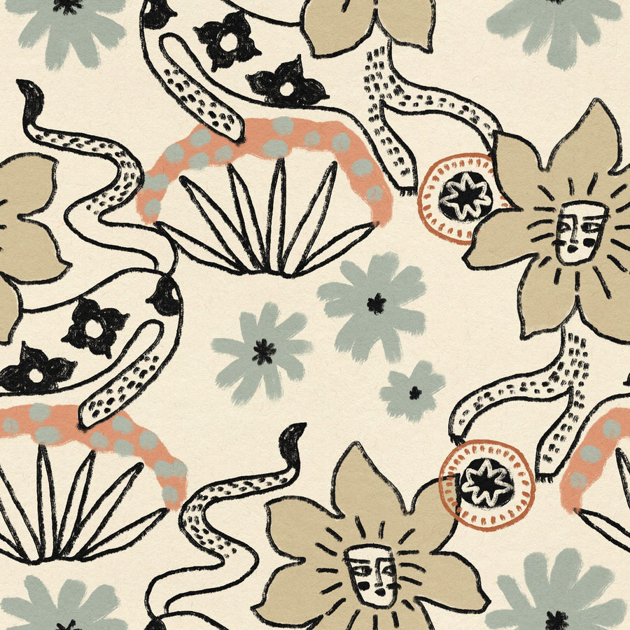 Bohemian Floral Snakes By Raipa Studio | Canvas Square Print