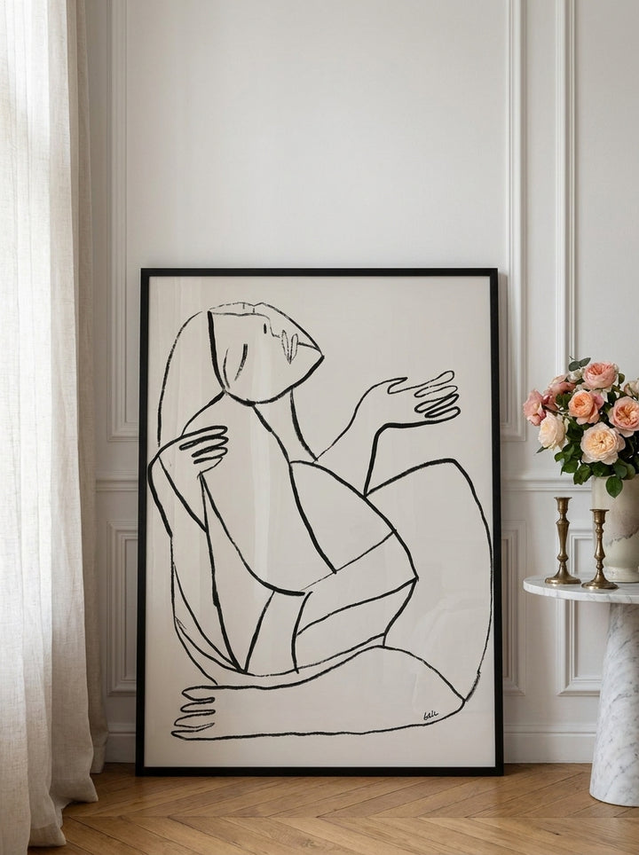Modern wall art print leaning against the wall in a Parisian bedroom
