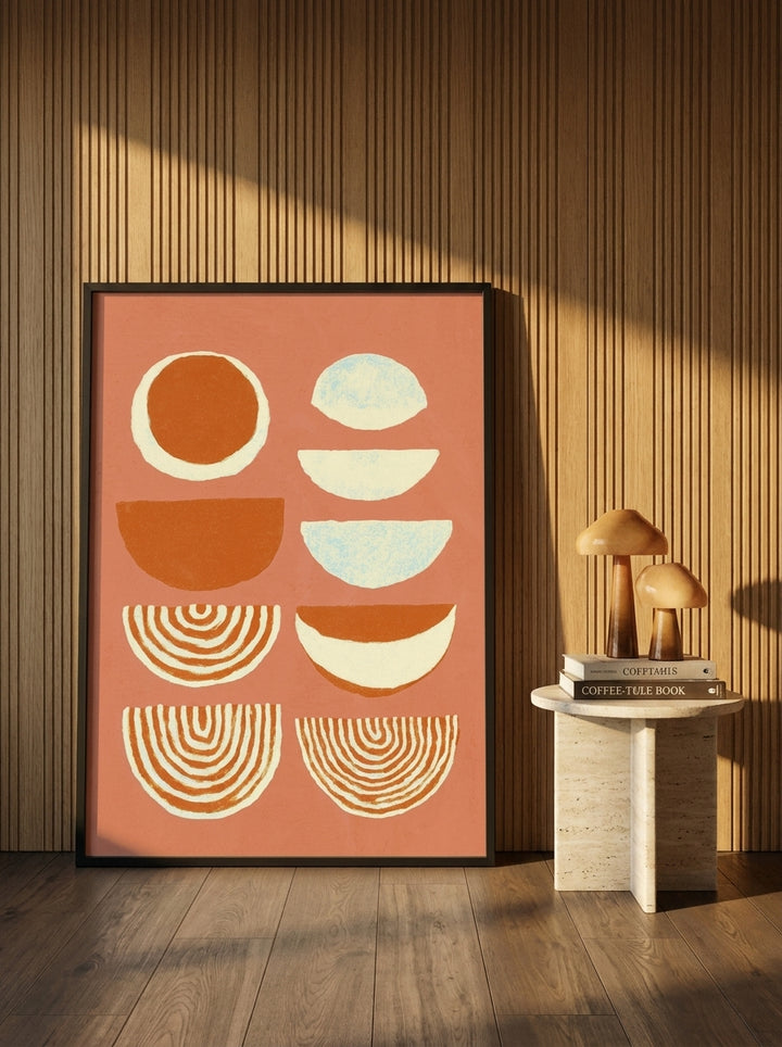 Oversized statement modern wall art print leaning against the wall in a luxe bedroom