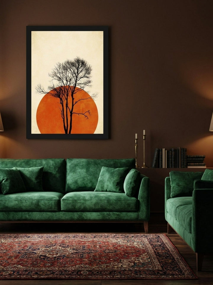 Modern wall art print styled on the wall in a moody living room