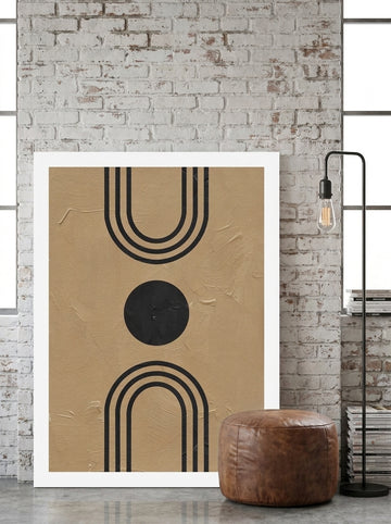 Modern wall art print leaning against the wall in an industrial loft bedroom