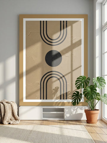Modern wall art print styled on the wall in a bright Scandinavian living room
