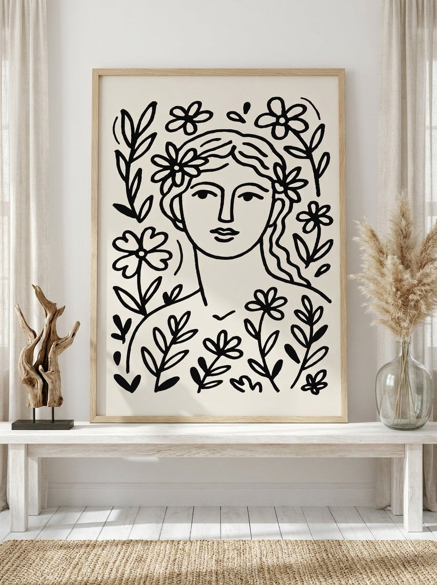 Modern wall art print standing on a console in a coastal nursery