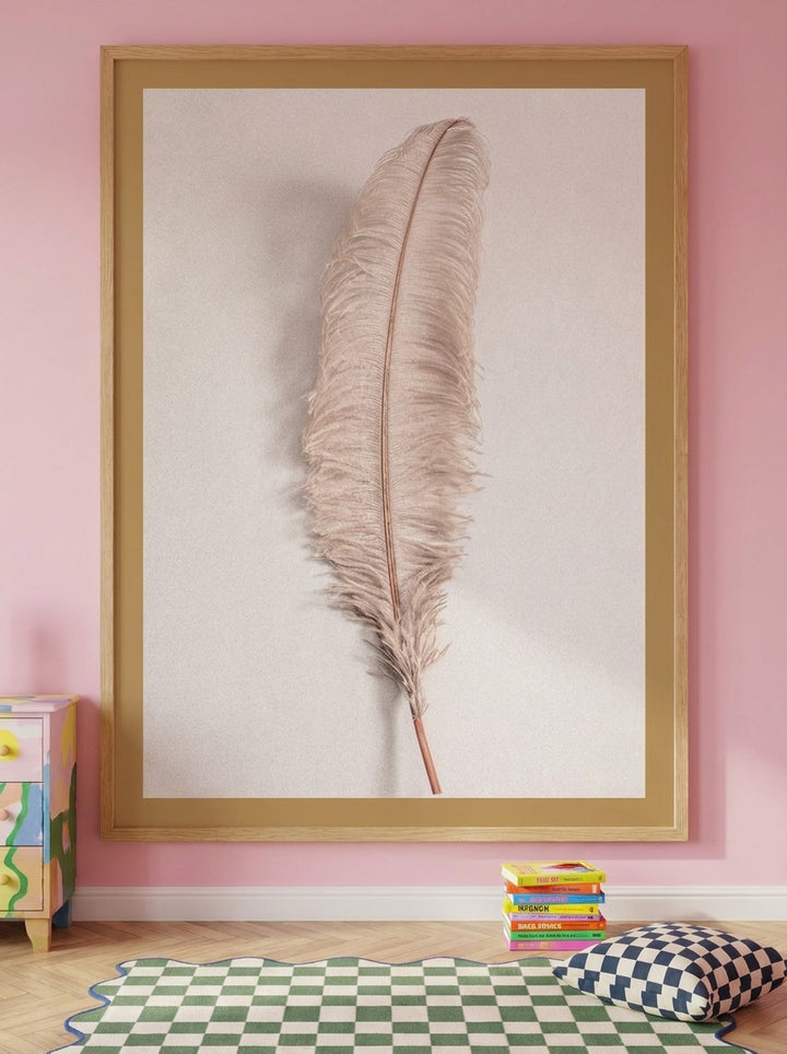 Oversized statement modern wall art print styled on the wall in a colourful eclectic nursery