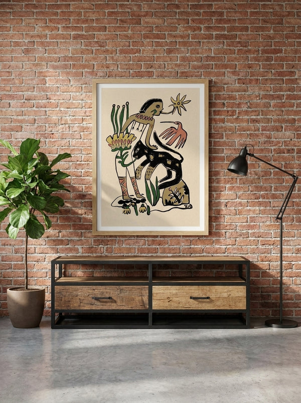 Folk Figure and Panther By Raipa Studio | Art & Canvas Print