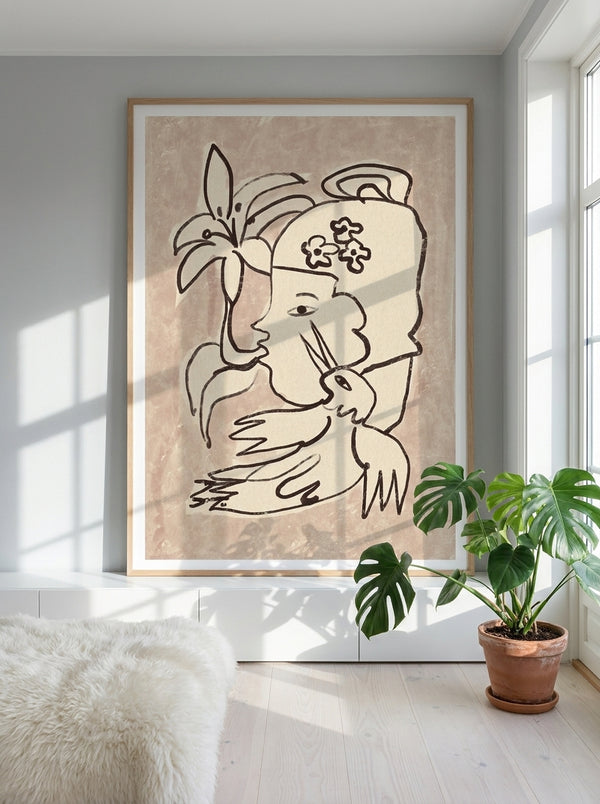 Minimalist Woman Bird Lily By Raipa Studio | Art & Canvas Print