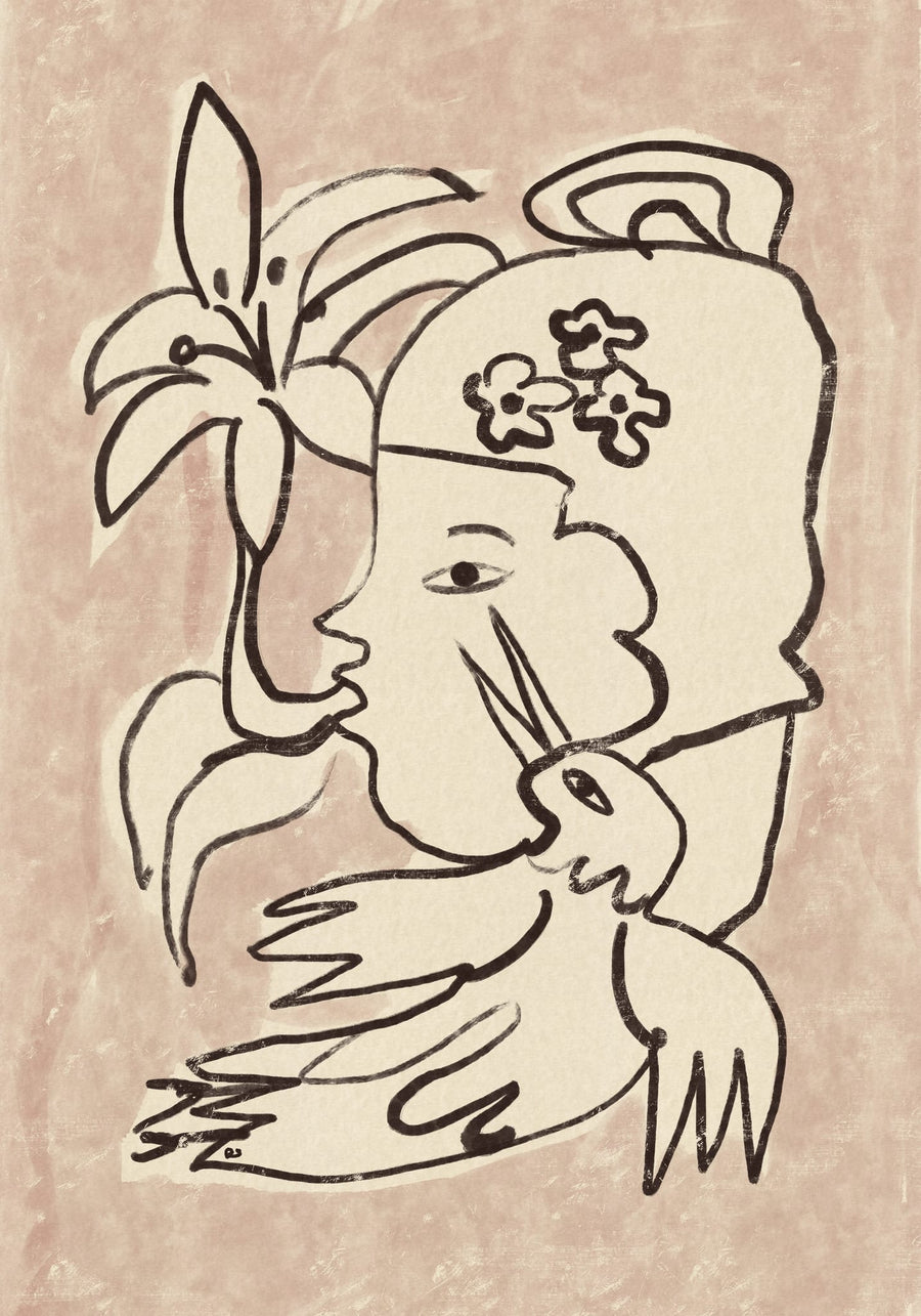Minimalist Woman Bird Lily By Raipa Studio | Art & Canvas Print