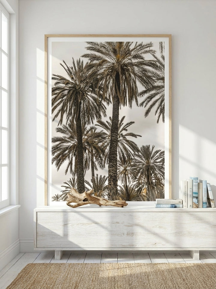Modern wall art print styled on the wall in a coastal living room
