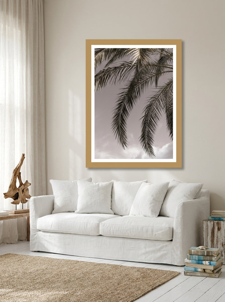 Modern wall art print styled on the wall in a coastal living room