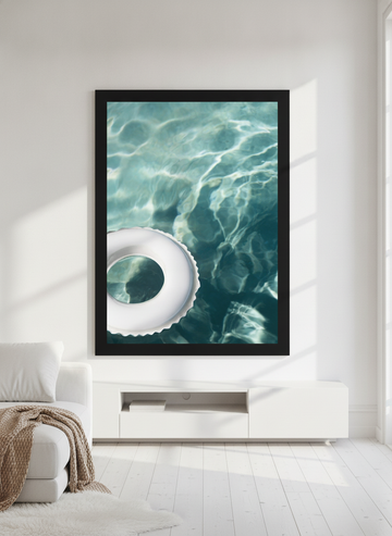 Oversized statement modern wall art print styled on the wall in a bright Scandinavian living room