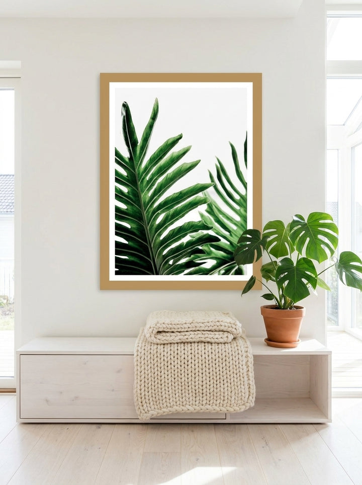 Modern wall art print styled on the wall in a bright Scandinavian living room