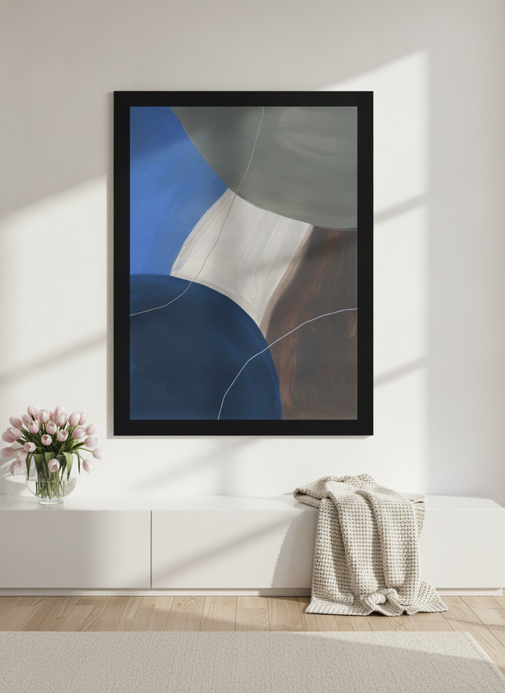 Modern wall art print styled on the wall in a bright Scandinavian living room