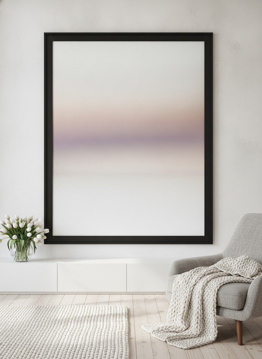 Oversized statement modern wall art print styled on the wall in a bright Scandinavian living room