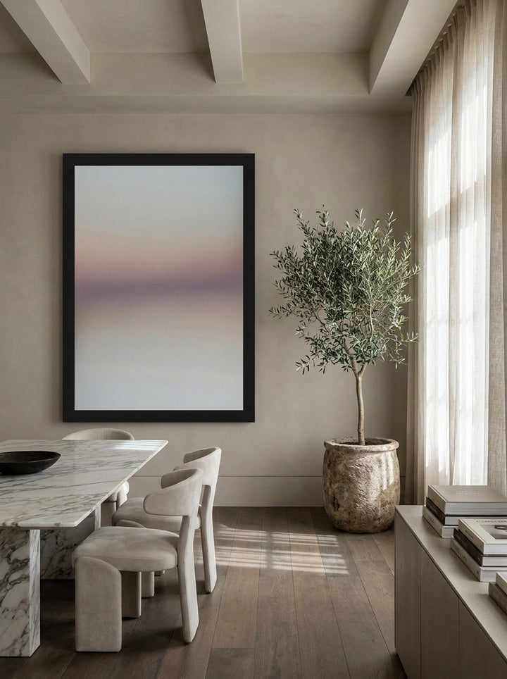 Oversized statement modern wall art print styled on the wall in a luxe dining room