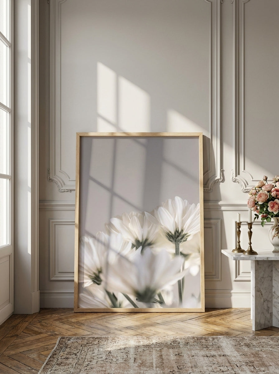 Modern wall art print leaning against the wall in a Parisian dining room
