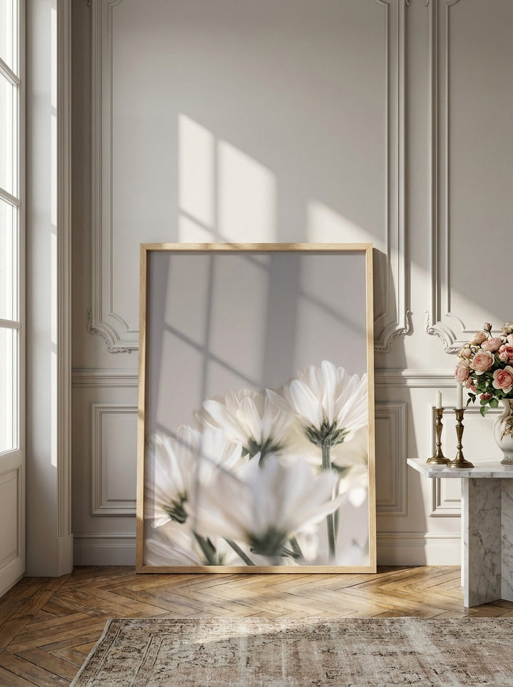 Modern wall art print leaning against the wall in a Parisian dining room